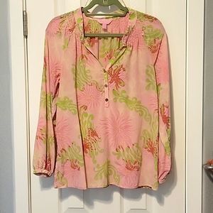 Lilly Pulitzer Long Sleeve Silk Top Size 10